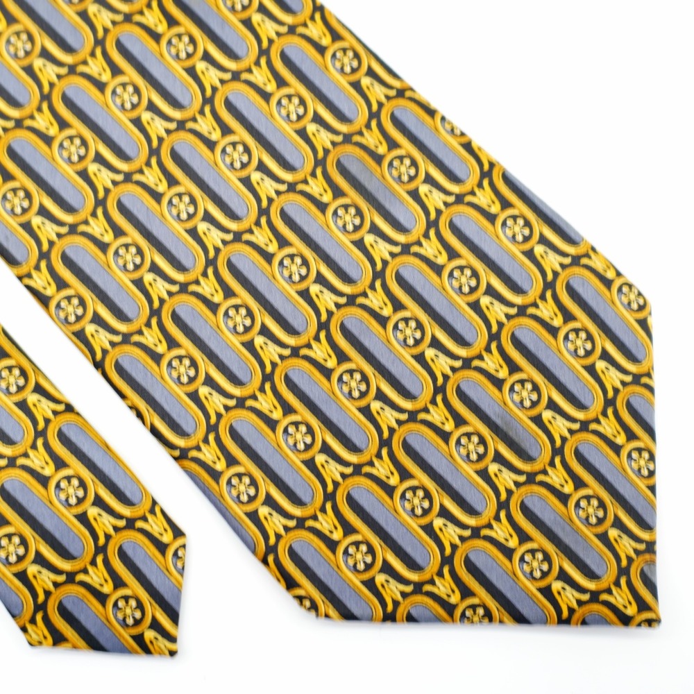 Paul Fredrick Blue Gold Print Baroque Italian Silk‎ Tie Wide